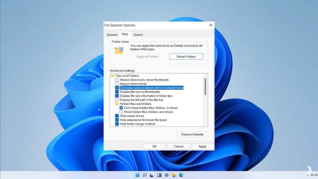 Habilitar la vista compacta en Windows 11